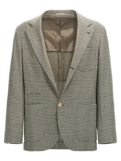 Brunello Cucinelli Check Single-breasted Blazer In Dark Grey