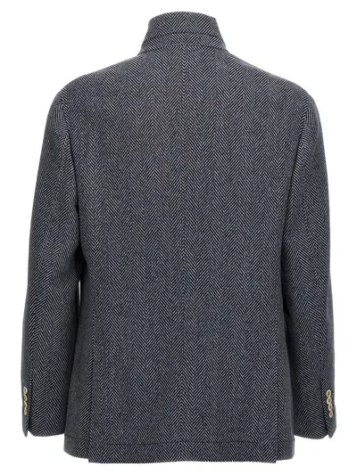 Brunello Cucinelli Chevron Wool Jacket In Blue