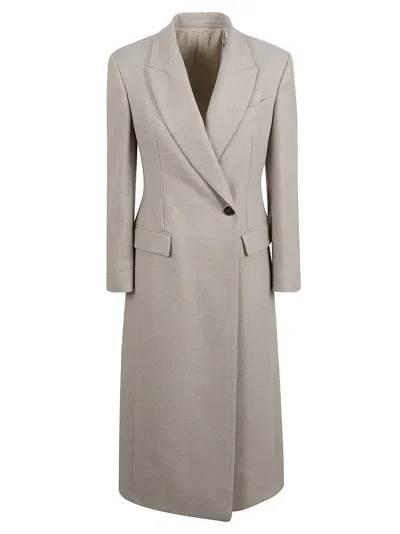 Brunello Cucinelli Two-button Long Overcoat In Beige