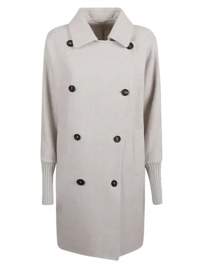 Brunello Cucinelli Double-breasted Knit Cuff Coat In Pearl Grey