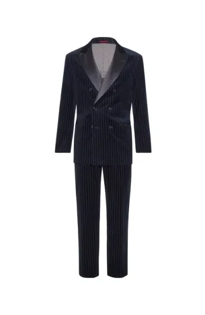 Brunello Cucinelli Comfort Cotton Pinstripe Corduroy Tuxedo With One-and-a-half Breasted Jacket And  In Navy Blue