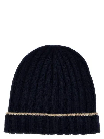 Brunello Cucinelli Contrast Line Beanie In Blue