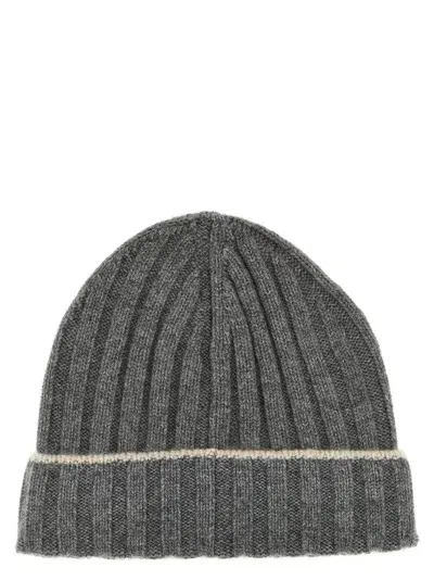 Brunello Cucinelli Contrast Line Beanie In Gray