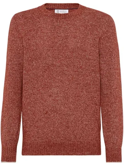 Brunello Cucinelli Wool Crewneck Sweater In Coral Red