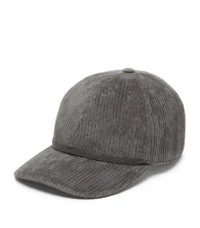 Brunello Cucinelli Corduroy Baseball Cap In Grey