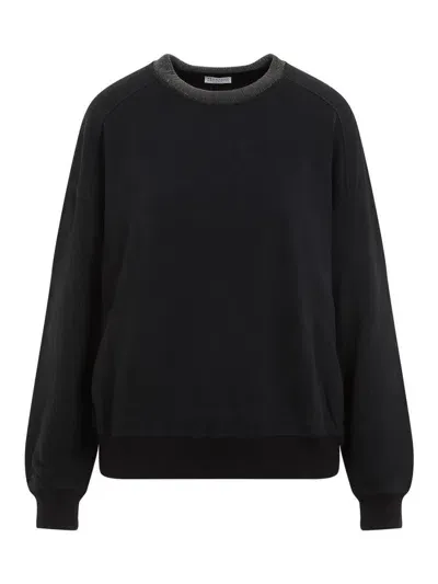 Brunello Cucinelli Cotton Crewneck Sweatshirt In Negro