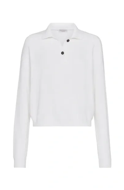 Brunello Cucinelli Ribbed-knit Polo-collar Jumper In White