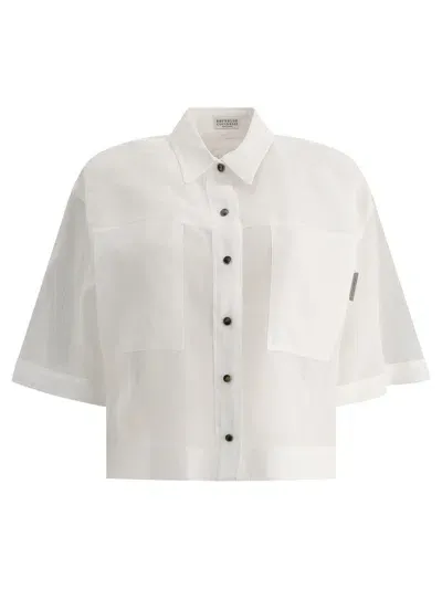 Brunello Cucinelli Cotton Organza Shirt With Shiny Tab In White