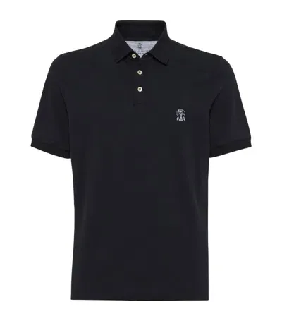 Brunello Cucinelli Logo-embroidered Cotton Polo Shirt In Black