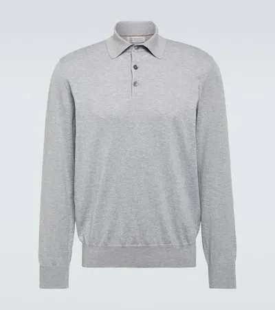 Brunello Cucinelli Cotton Polo Sweater In Gray