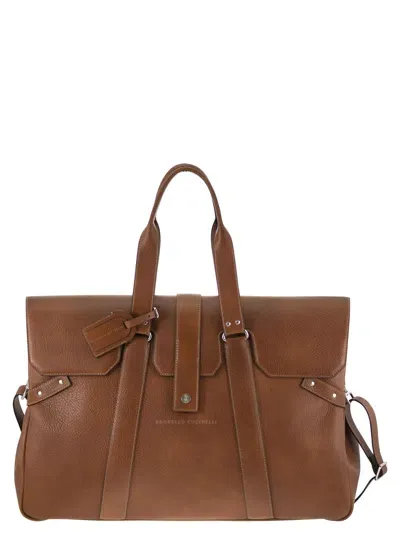 Brunello Cucinelli Country Weekender Bag In Calfskin With Grain