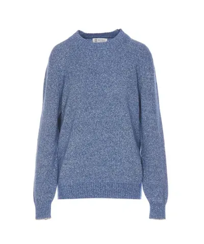 Brunello Cucinelli Crew-neck Sweater In Alpaca Cotton And Wool In Blue