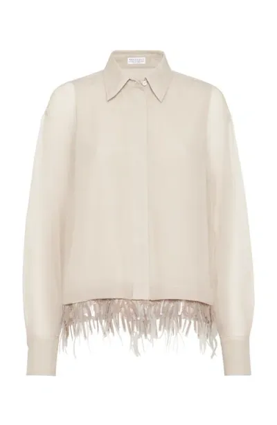 Brunello Cucinelli Dazzling Embroidery Shirt In Sand