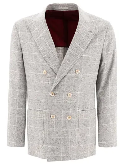 Brunello Cucinelli Deconstructed Prince Of Wales Blazer In Grey