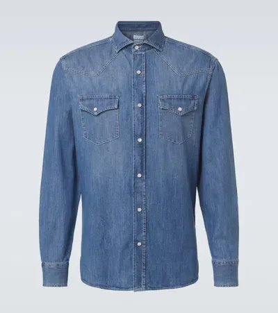 Brunello Cucinelli Denim Shirt In Med Wash Denim 