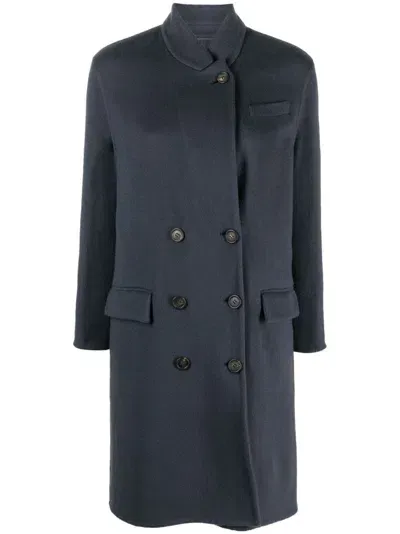 Brunello Cucinelli Double-breasted Button-fastening Coat In Blue