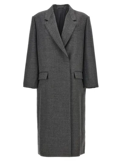 Brunello Cucinelli Double-breasted Coat Coats, Trench Coats In Grey