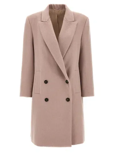 Brunello Cucinelli Double-breasted Coat Structured Back Vent In Pink