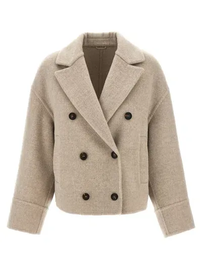 Brunello Cucinelli Double-breasted Short Coat Coats, Trench Coats Beige In Cream