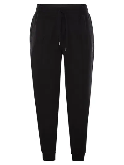 Brunello Cucinelli Double Fleece Trousers In Cotton, Cashmere, And Silk With Creased Design And Elasticated Hem In Black