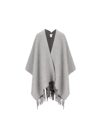 Brunello Cucinelli Double Knitted Poncho In Grey