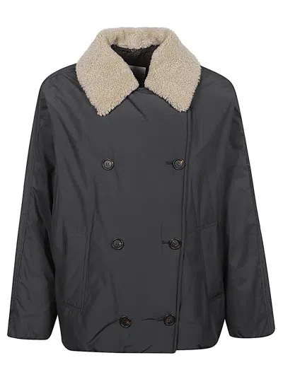 Brunello Cucinelli Down Coat With Shearling Neck In Grey