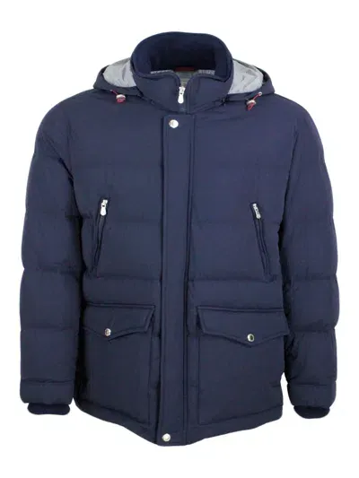 Brunello Cucinelli Down Jacket In Blue