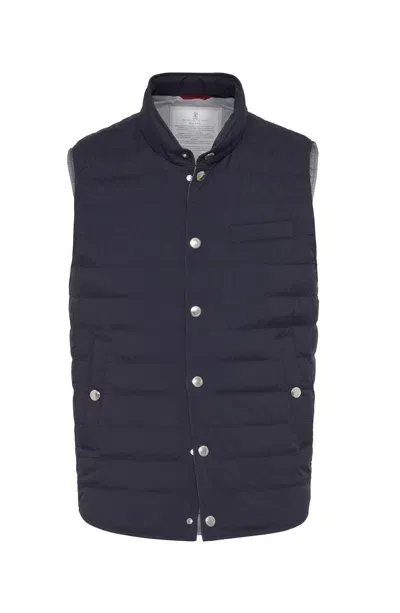 Brunello Cucinelli Down Vest In Blue