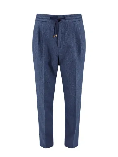 Brunello Cucinelli Drawstring Pleated Tapered Trousers In Blue