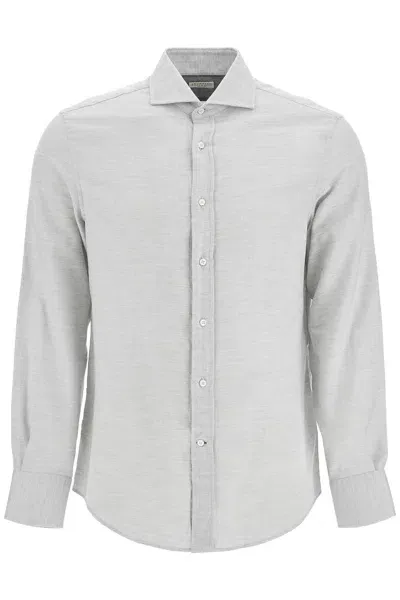 Brunello Cucinelli Easy Fit Cotton-lyocell Shirt In Grey