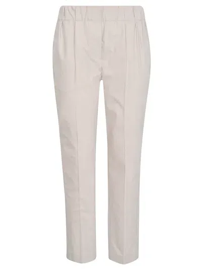 Brunello Cucinelli Elastic Waist Cropped Plain Trousers In White