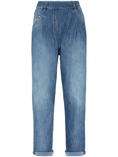 Brunello Cucinelli Elasticated Waistband Tapered Jeans In 蓝色