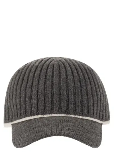 Brunello Cucinelli Embellished Knitted Baseball Cap In Anthracite