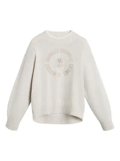 Brunello Cucinelli Kids' Embroidered Sweater In Neutral