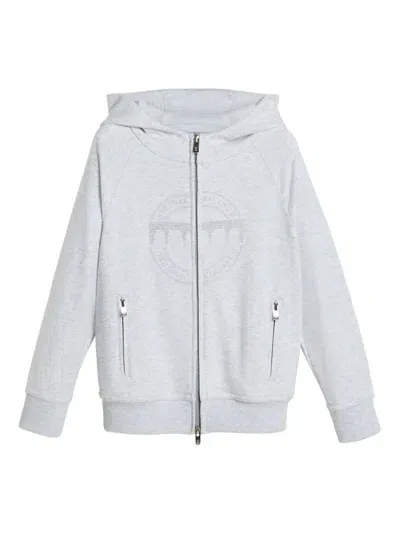 Brunello Cucinelli Kids' Embroidered Zipped Hoodie In Grey