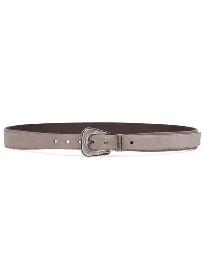 Brunello Cucinelli Engraved-buckle Leather Belt In Grey