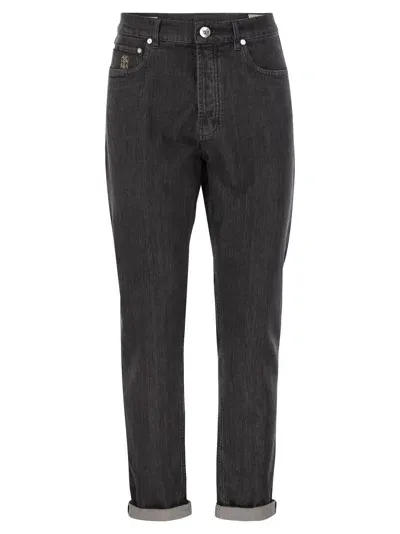 Brunello Cucinelli Five-pocket Iconic Fit Denim Trousers In Grey