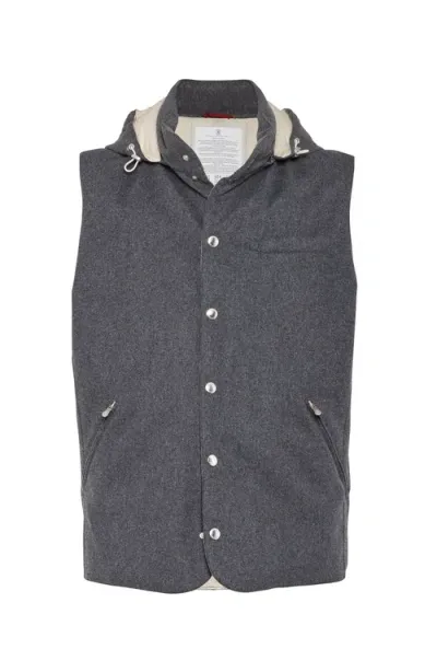 Brunello Cucinelli Flannel Down Vest In Gris