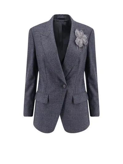 Brunello Cucinelli Floral Detailed Single In Grey