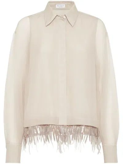 Brunello Cucinelli Fringe Detailing Blouse In Beige