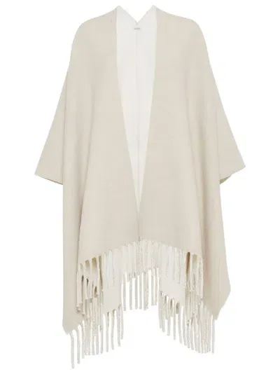 Brunello Cucinelli Gestricktes Cape Mit Fransensaum In Beige