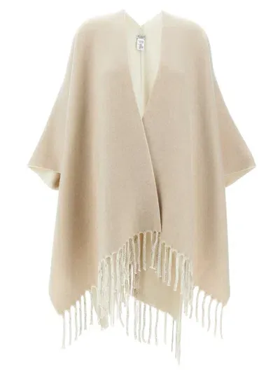 Brunello Cucinelli Fringed Poncho In Beige