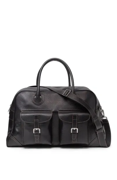 Brunello Cucinelli Grained Calfskin Weekender Bag In Black