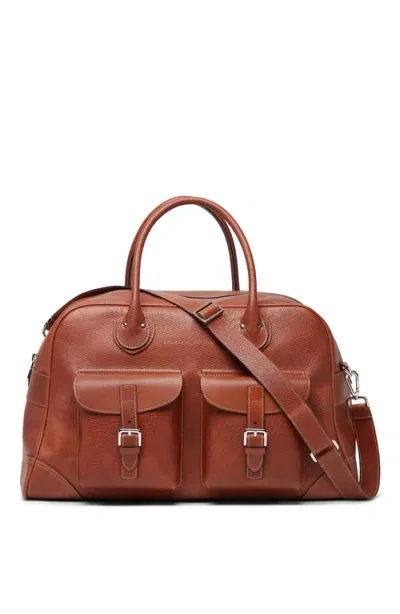 Brunello Cucinelli Grained Calfskin Weekender Bag In Brown