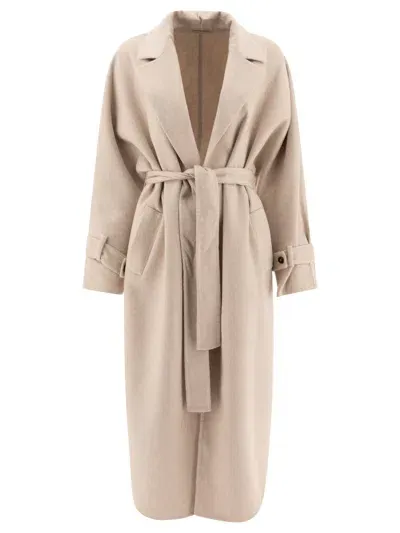 Brunello Cucinelli Hand-crafted Coat In Cashmere Double Beaver Cloth With Monili Coats Beige