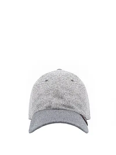 Brunello Cucinelli Herringbone Baseball Cap In Grey