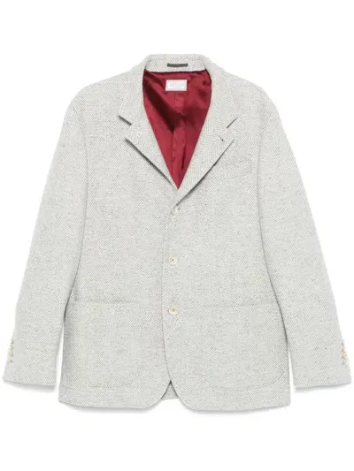 Brunello Cucinelli Herringbone Blazer In Grey