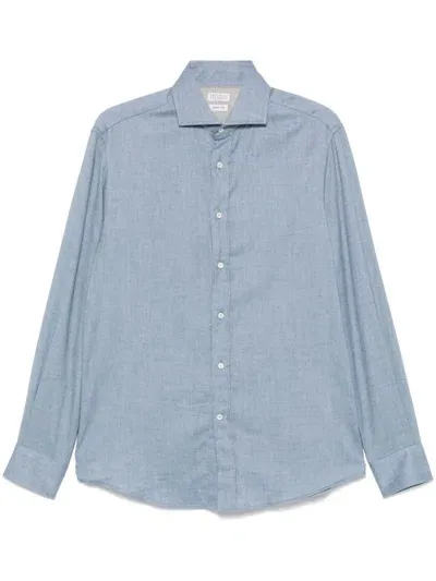 Brunello Cucinelli Herringbone Shirt In Blue