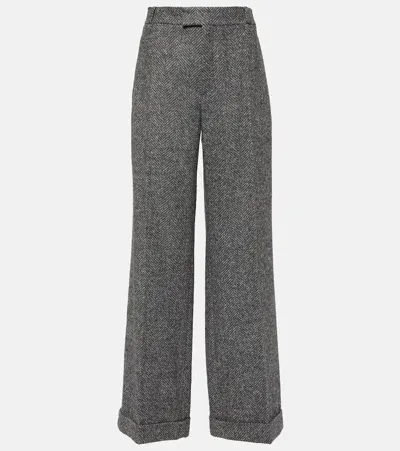 Brunello Cucinelli Herringbone Wool-blend Flared Pants In Black