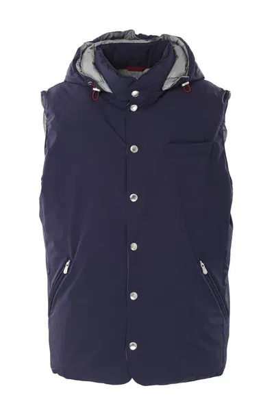 Brunello Cucinelli Hooded Padded Gilet In Blue